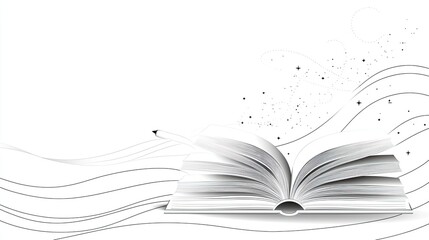Poster - Open book with magical light and flowing line design