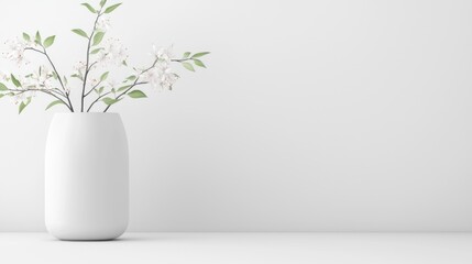 Poster - Flowers bloom gently from a white vase against a wall