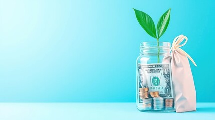 Poster - Money in a jar with a growing sprout inside it
