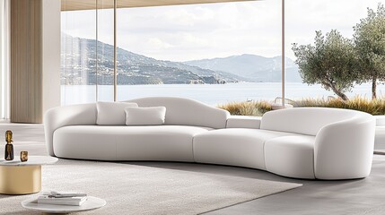 Poster - Modern white sectional sofa in a bright open living room