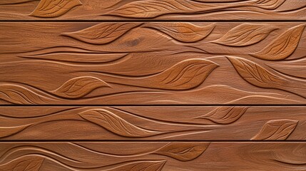 Aufkleber - Wood planks feature carved leaf design and flowing lines