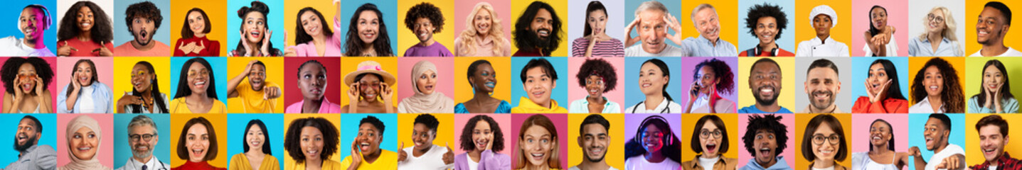 Poster - A vibrant collection of happy faces represents people from various backgrounds. Each individual displays unique personalities and emotions, celebrating diversity and inclusion.