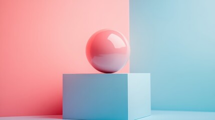 Aufkleber - Minimalist design featuring a pink column against pastel walls in a serene space during bright daylight