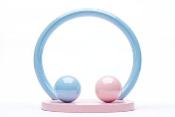 Poster - Modern decorative arrangement featuring pastel spheres in a minimalistic design on a sleek circular display