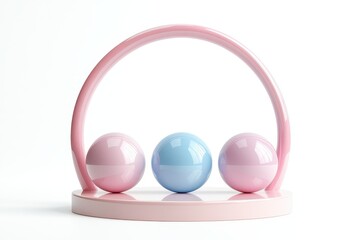 Poster - Modern decorative arrangement featuring pastel spheres in a minimalistic design on a sleek circular display