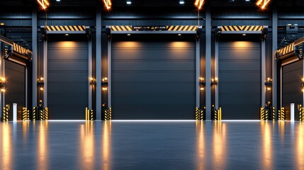 Poster - Interior shot of industrial warehouse loading dock with roller doors