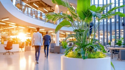 Poster - Businessmen walk through a modern office building lobby area
