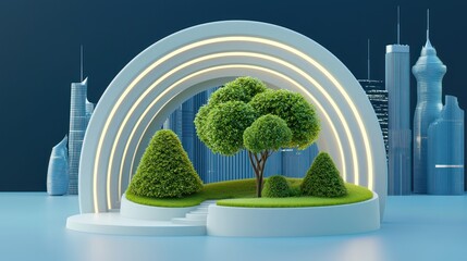 Aufkleber - Nature thrives in a minimalist futuristic city landscape exhibit