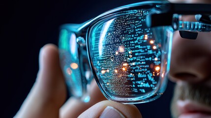 Poster - Augmented reality glasses displaying digital information in blue tones