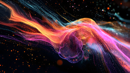 Aufkleber - Vibrant abstract waves of colorful light and particles create a mesmerizing display of motion and energy.
