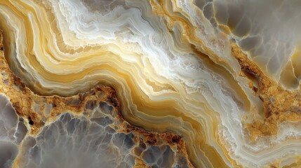 Poster - Polished onyx stone surface revealing intricate wavy pattern, presenting luxurious texture ideal for sophisticated interior design applications