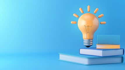 Aufkleber - Lit lightbulb sits atop a stack of books
