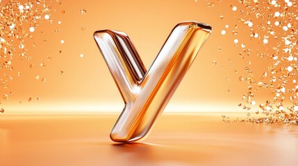 Aufkleber - Reflective letter y surrounded by falling confetti on shiny surface
