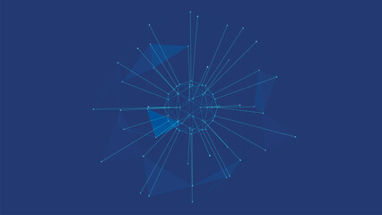 Poster - Polygonal colorful wireframe background with creative spherical object made of lines and dots. Vector