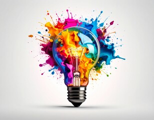 Aufkleber - Creative light bulb explodes with colorful paint and colors. New idea, brainstorming concept