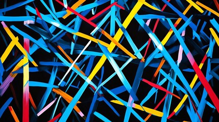 Poster - Abstract Blue Red Yellow Lines Dynamic Modern Art Background Design Vibrant Energetic Graphic Texture Illustration Paint Strokes Digital Artwork Seamless       