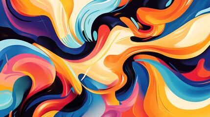 Poster - Abstract Colorful Swirls Dynamic Fluid Design Vibrant Orange Yellow Blue Red Artistic Modern Background Illustration Digital Painting Creative Graphic Design   