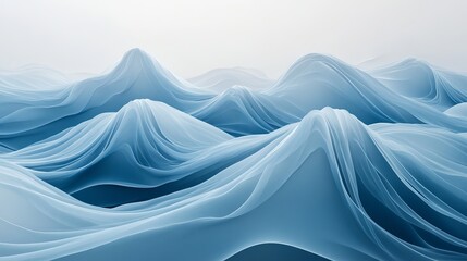 Poster - Abstract Blue Wave Landscape Digital Art Serene Peaceful Background Design Illustration Soft Subtle Texture Elegant Flowing Curves Modern Artistic Style        