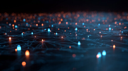 Poster - abstract network visualization with glowing nodes and connecting lines, padlock icons symbolize data