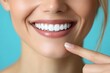 © Serhii - Elderly Woman with Bob Haircut Showcasing Bright Smile and Dental Care in Casual Attire Against a Vibrant Blue Background
