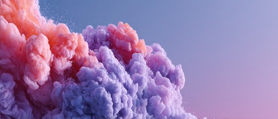Poster - Abstract pastel cloudscape with vibrant pink and purple hues against a soft gradient sky Dreamy background with ethereal smoke and ink in water concept