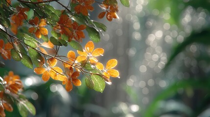 Poster - Bright Orange Flowers Glistening With Water Droplets in a Lush Garden During Golden Hour