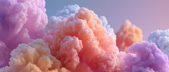 Poster - Pastel colored abstract coral reef with pink, orange, and purple hues in a dreamy, surreal, and fantasy landscape