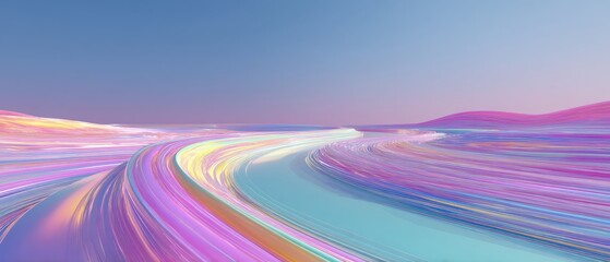 Poster - Abstract pastel landscape with flowing light trails and smooth gradient sky Concept of digital art, futuristic design, and vibrant energy