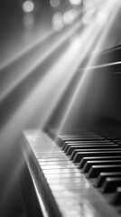 Poster - Close up of Piano Keys Illuminated by Soft Sunlight Creating a Minimalist Artistic Effect