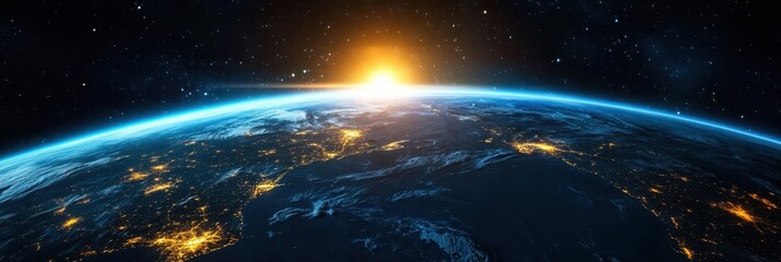 Wall Mural - Illuminated Globe: Nighttime View of Earth with City Lights Against a Starry Space Background