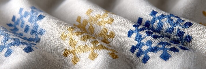 Aufkleber - unique ethnic textures with blue and gold patterns on minimalistic fabric draping softly
