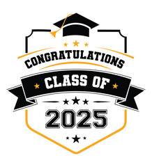 Fototapete - Class of 2025 vector illustration. Festive celebration design for graduation events and announcements. Congratulations graduates design template for social media posts to honor graduates vector