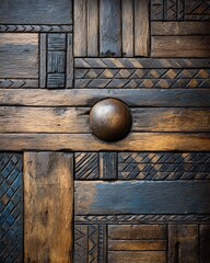 Aufkleber - intricate ethnic textures and patterns captured in a minimal photorealistic style on wooden surfaces
