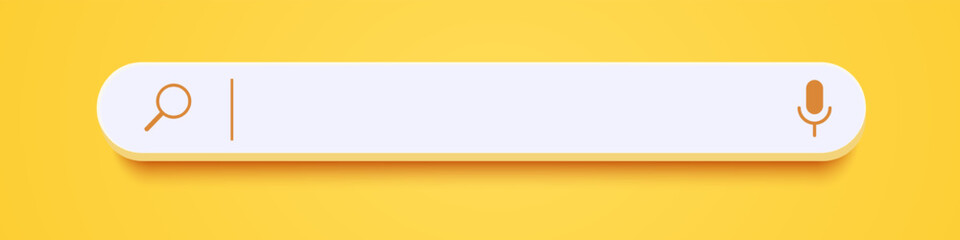 Wall Mural - 3d search bar internet browser engine on yellow background for ui design, website interface element 