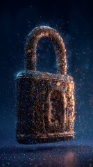Fototapete - Sparkling padlock, metallic texture, dark background, symbolizes security, privacy, protection, digital safety, data encryption