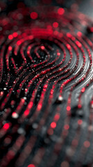 Poster - Abstract image of red lights forming fingerprint pattern on dark background, representing digital security or biometric technology