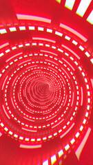 Poster - spiraling red digital tunnel with glowing blocks forming a hypnotic futuristic vortex pattern
