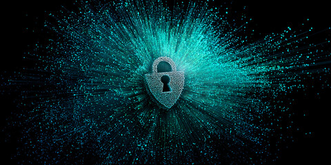 Aufkleber - Abstract teal light burst surrounding padlock, symbolizing data security, digital protection, and online privacy