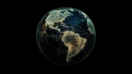 Poster - global network connections digital earth map illustration data dark world lines space globe image