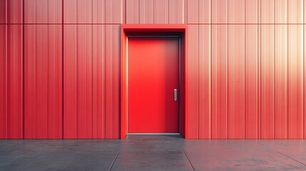 Poster - Red Door Modern Building Exterior Red Wall Entrance Design 3d bold metal clean lines style urban    