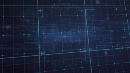 Poster - Digital neon gridlines display being animated, showing glowing nodes with protractor scale