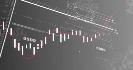 Aufkleber - Flat design financial chart displaying rising candlestick bars, with red trend curve over dark grid