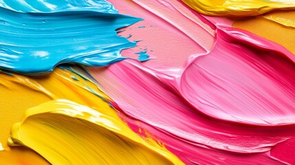 Poster - A vibrant abstract painting showcases an array of colorful brushstrokes that collectively create a textured visual effect with pink, orange, yellow, black, and blue hues set against a white
