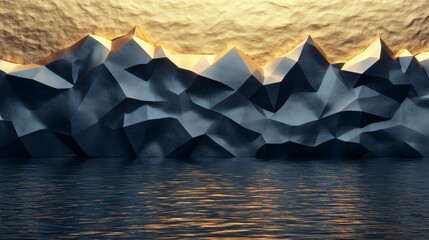 Poster - diamond shapes hover over the water's surface, mirroring a golden triangle landscape against a beige