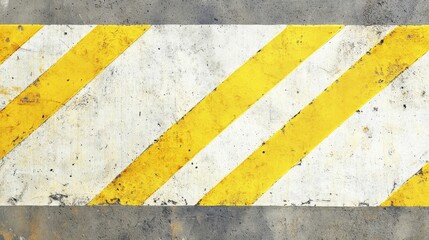 Poster - Worn diagonal yellow and white stripes on weathered concrete surface.
