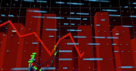 Aufkleber - Red 3D bars showing data growth, zigzagging line connecting colored data points above grid labels
