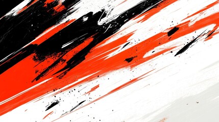 Poster - Layered against a bright white background, red, orange, and black abstract geometric shapes come together to form a modern design