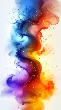 Vibrant orange and blue hues are prominently featured as a curving staircase climbs diagonally across the image, set against a bright white background