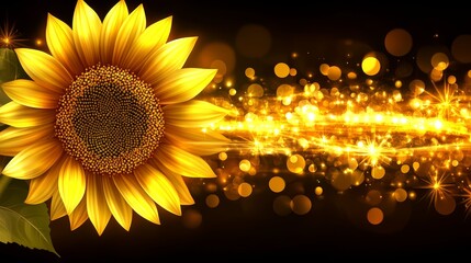 Poster - the sunflower is set against a backdrop featuring a dark brown and gold textured design, accompanied