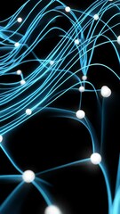 Poster - Abstract network visualization with glowing turquoise lines and white sphere nodes on a dark background, representing futuristic technology connection.